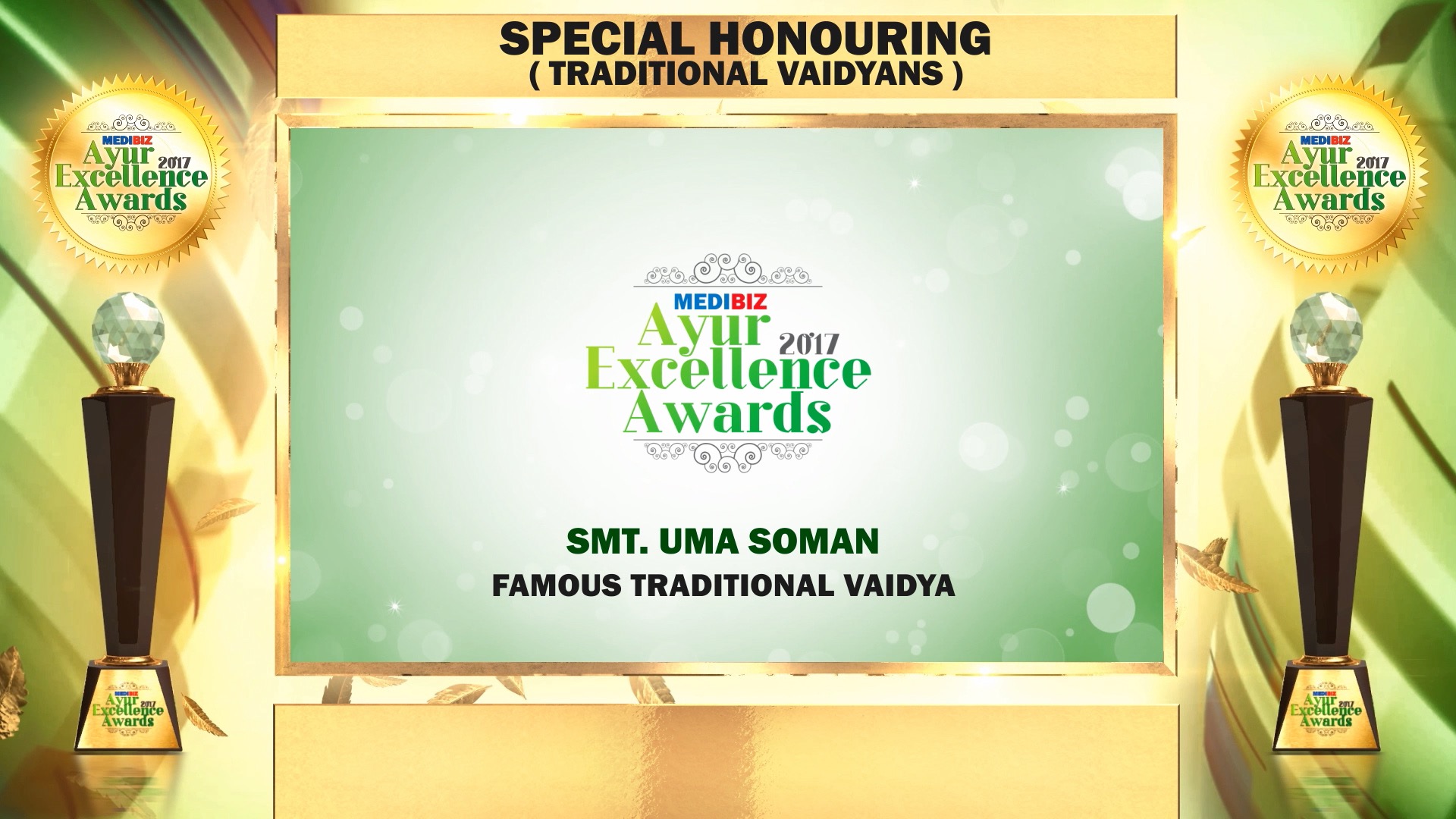  Medibiz Ayur Excellence Award -Special Honouring - Traditional Vaidyans - Ms. Uma Soman Vaidya ,Karumadi